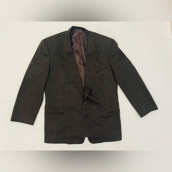 Giorgio Armani 100% Cashmere brown and tan herringbone suit jacket blazer 44R
